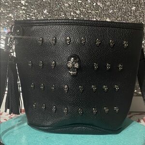 Edgy Black Skull-Studded Shoulder Bag